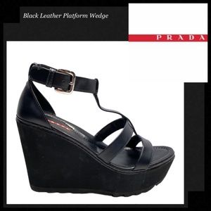 PRADA Linea Rossa Black Leather Platform Sandals
